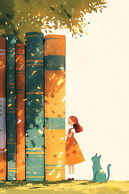 JPG 여자 교육 어린이 일러스트 한명 소녀 책 독서 고양이 즐거움 상상력 창의력 책더미 소녀한명만 국내일러스트 AI일러스트 AI콘텐츠 1 감정 포유류 사람 반려동물 무더기 여자한명만 소녀만 파일형식