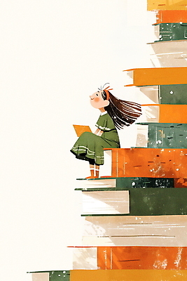 JPG 여자 교육 어린이 일러스트 한명 앉기 소녀 책 컬러풀 독서 즐거움 상상력 창의력 책더미 소녀한명만 국내일러스트 AI일러스트 AI콘텐츠 1 감정 컬러 모션 사람 무더기 여자한명만 소녀만 파일형식