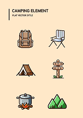 나무 여행 일러스트 배낭 산 텐트 사람없음 캠핑 탐험 표지판 냄비 모닥불 백팩 캠핑의자 국내일러스트 AI파일 식물 의자 가방 불 레저 알림판 캠핑도구 솥 파일형식 벡터