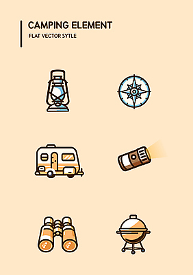 여행 일러스트 사람없음 망원경 캠핑 탐험 손전등 랜턴 나침반 트레일러 바베큐그릴 카라반 국내일러스트 AI파일 레저 조명 그릴 바비큐 캠핑카 파일형식 벡터