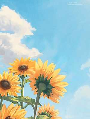 PSD 구름 일러스트 하늘 해바라기 풍경 사람없음 평화 가을 시골 카피스페이스 국내일러스트 자연요소 계절 꽃 컨셉 공백 파일형식