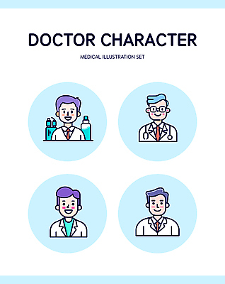 캐릭터 남자 하늘색 일러스트 건강 미소 여러명 성인 약 의사 엘리먼트 성인남자만 일러캐릭터 AI파일 다수 의학 표정 사람 파란색 의료진 남자만 성인만 파일형식 벡터