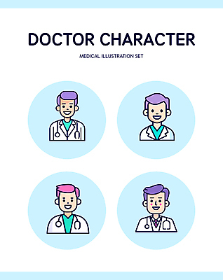 캐릭터 남자 하늘색 일러스트 청진기 건강 미소 여러명 성인 의사 엘리먼트 성인남자만 일러캐릭터 AI파일 다수 의료기기 표정 사람 파란색 의료진 남자만 성인만 파일형식 벡터
