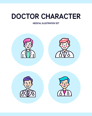 캐릭터 남자 하늘색 일러스트 청진기 건강 미소 여러명 성인 의사 엘리먼트 성인남자만 일러캐릭터 AI파일 다수 의료기기 표정 사람 파란색 의료진 남자만 성인만 파일형식 벡터