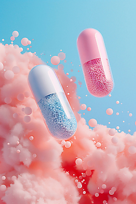 JPG 편집이미지 분홍색 하늘색 사람없음 알약 건강관리 영양제 치료제 편집소스 편집실사 AI컴퓨터그래픽 AI콘텐츠 컬러 건강 관리 파란색 약 CG 파일형식