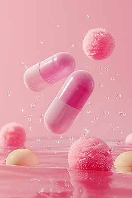JPG 편집이미지 분홍색 사람없음 물 알약 건강관리 물방울 영양제 치료제 편집소스 편집실사 AI컴퓨터그래픽 AI콘텐츠 자연요소 컬러 건강 관리 약 CG 파일형식