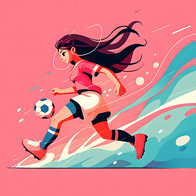 JPG 전신 여자 분홍색 유니폼 일러스트 축구공 청소년 축구선수 한명 파란색 축구 역동적 활기 십대여자한명만 국내일러스트 AI일러스트 AI콘텐츠 1 옷 컬러 컨셉 공 축구용품 운동선수 사람 구기 여자한명만 십대여자만 파일형식