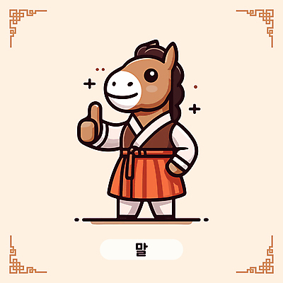 캐릭터 한국문화 전통문화 일러스트 미소 사람없음 귀여움 십이지신 최고 한복 십이지신캐릭터 말띠 말캐릭터 일러캐릭터 AI파일 동양문화 한국전통 전통 문화 동물캐릭터 컨셉 한국 표정 말_동물 전통의상 파일형식 벡터