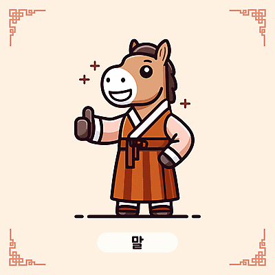 캐릭터 한국문화 전통문화 일러스트 미소 사람없음 귀여움 십이지신 최고 한복 십이지신캐릭터 말띠 말캐릭터 일러캐릭터 AI파일 동양문화 한국전통 전통 문화 동물캐릭터 컨셉 한국 표정 말_동물 전통의상 파일형식 벡터