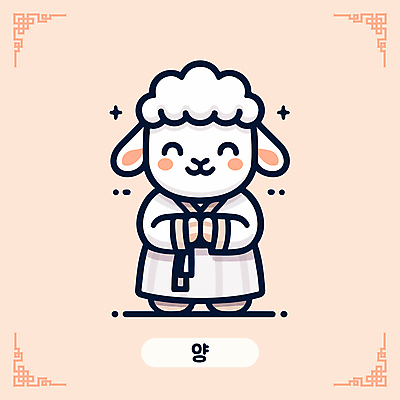 캐릭터 한국문화 전통문화 일러스트 미소 사람없음 귀여움 주황색 십이지신 양띠 한복 십이지신캐릭터 양캐릭터 일러캐릭터 AI파일 동양문화 한국전통 전통 문화 컬러 동물캐릭터 컨셉 한국 표정 양 전통의상 파일형식 벡터