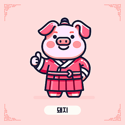 캐릭터 한국문화 전통문화 분홍색 일러스트 미소 사람없음 귀여움 십이지신 최고 돼지띠 한복 십이지신캐릭터 돼지캐릭터 일러캐릭터 AI파일 동양문화 한국전통 전통 문화 컬러 동물캐릭터 컨셉 한국 표정 돼지 전통의상 파일형식 벡터