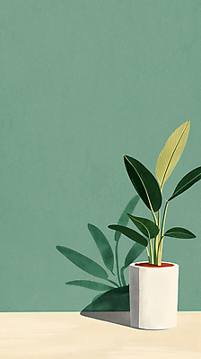 JPG 편집이미지 화분 벽 실내 그림자 사람없음 초록색 인테리어 원예 고무나무 카피스페이스 공기정화식물 미니멀 편집실사 AI포토 AI콘텐츠 나무 식물 디자인 컬러 취미 내부 공백 CG 파일형식