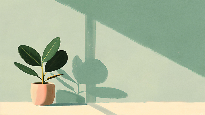 JPG 편집이미지 화분 벽 실내 그림자 사람없음 초록색 인테리어 원예 고무나무 카피스페이스 공기정화식물 미니멀 편집실사 AI포토 AI콘텐츠 나무 식물 디자인 컬러 취미 내부 공백 CG 파일형식