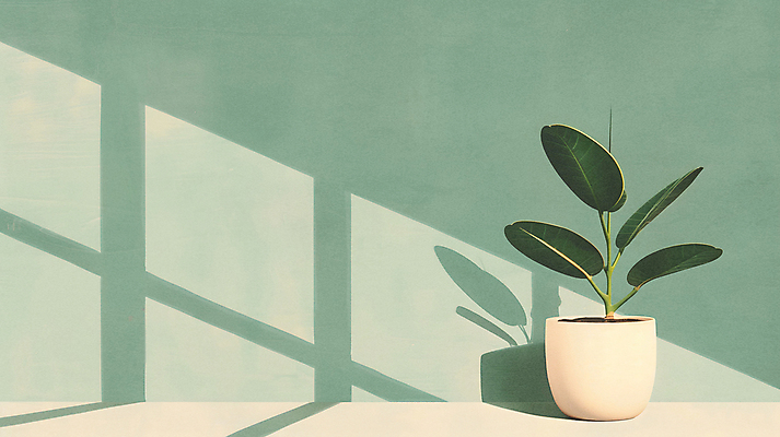 JPG 편집이미지 화분 벽 실내 그림자 사람없음 초록색 인테리어 원예 고무나무 카피스페이스 공기정화식물 미니멀 편집실사 AI포토 AI콘텐츠 나무 식물 디자인 컬러 취미 내부 공백 CG 파일형식