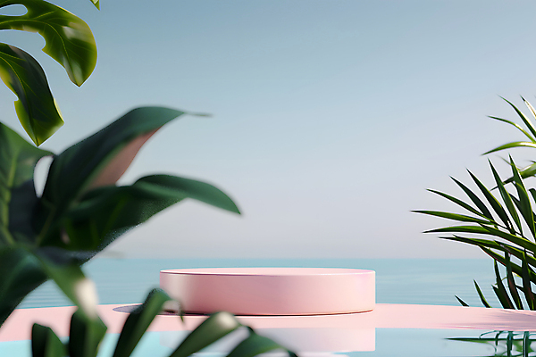 JPG 편집이미지 하늘 열대 수영장 사람없음 여름 맑음 야자수잎 단상 포디움 편집실사 AI포토 AI콘텐츠 계절 잎 날씨 무대 CG 파일형식