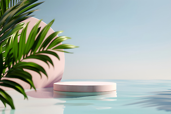 JPG 편집이미지 하늘 열대 수영장 사람없음 여름 맑음 야자수잎 단상 포디움 편집실사 AI포토 AI콘텐츠 계절 잎 날씨 무대 CG 파일형식