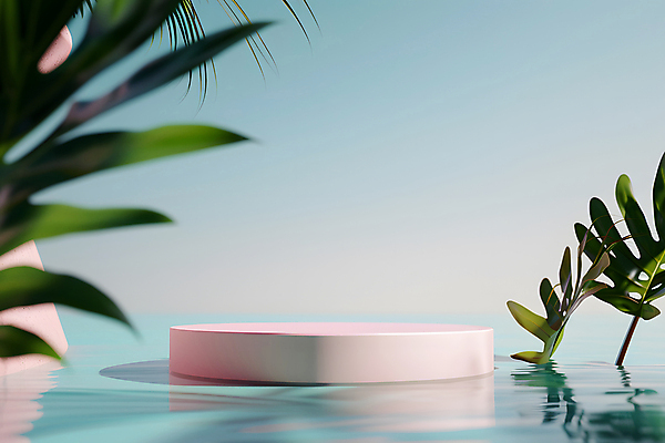 JPG 편집이미지 하늘 열대 수영장 사람없음 여름 맑음 야자수잎 단상 포디움 편집실사 AI포토 AI콘텐츠 계절 잎 날씨 무대 CG 파일형식