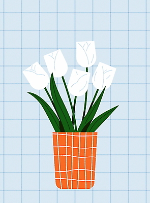 화분 하늘색 일러스트 사람없음 장식 인테리어 주황색 튤립 흰색 엽서 꾸미기 국내일러스트 AI파일 카드프레임 디자인 꽃 컬러 프레임 파란색 편지 파일형식 벡터