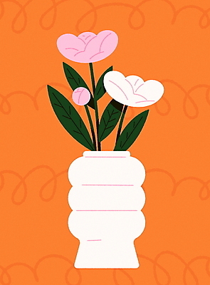 꽃 화분 분홍색 곡선 일러스트 사람없음 장식 인테리어 주황색 엽서 꾸미기 국내일러스트 AI파일 카드프레임 식물 디자인 선 컬러 프레임 편지 파일형식 벡터