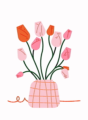 화분 선 분홍색 일러스트 사람없음 장식 인테리어 튤립 엽서 꾸미기 국내일러스트 AI파일 카드프레임 디자인 꽃 컬러 프레임 편지 파일형식 벡터