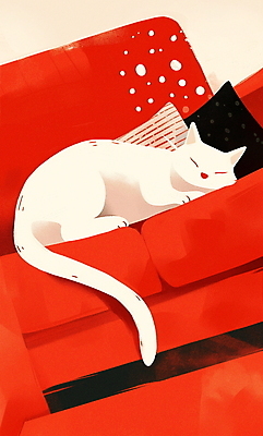 JPG 일러스트 휴식 실내 따뜻함 사람없음 빨간색 소파 고양이 편안함 낮잠 국내일러스트 AI일러스트 AI콘텐츠 컬러 컨셉 의자 포유류 내부 반려동물 잠 감각 파일형식