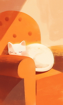 JPG 일러스트 휴식 실내 따뜻함 사람없음 소파 주황색 고양이 편안함 낮잠 국내일러스트 AI일러스트 AI콘텐츠 컬러 컨셉 의자 포유류 내부 반려동물 잠 감각 파일형식