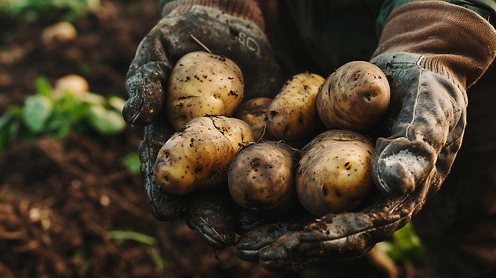JPG 편집 편집이미지 손 장갑 감자 들기 신체부위 농사 흙 수확 농부 합성 감자밭 편집실사 AI인물포토 AI콘텐츠 직업 잡화 밭 농업 채소 모션 사람 CG 파일형식 AI포토