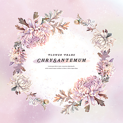 PSD 꽃잎 분홍색 잎 일러스트 수채화 프레임 국화 사람없음 보라색 가을 국내일러스트 식물 계절 꽃 컬러 파일형식