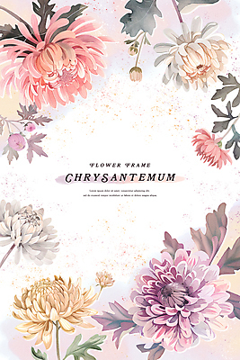 PSD 꽃잎 분홍색 잎 일러스트 수채화 프레임 국화 사람없음 보라색 가을 국내일러스트 식물 계절 꽃 컬러 파일형식