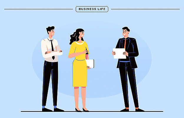 전신 여자 남자 일러스트 커뮤니케이션 함께함 대화 서기 들기 정장 성인 세명 태블릿 비즈니스맨 비즈니스우먼 문서 성인만 국내일러스트 AI파일 옷 컨셉 비즈니스 모션 말하기 사람 전자제품 스마트기기 직장인 파일형식 벡터