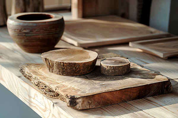 JPG 편집이미지 자연 그림자 사람없음 인테리어 항아리 디지털합성 오브젝트 친환경 질감 나무토막 나무도마 나무탁자 편집실사 AI포토 AI콘텐츠 디자인 탁자 도마 목재 환경 도자기 CG 생태계 파일형식