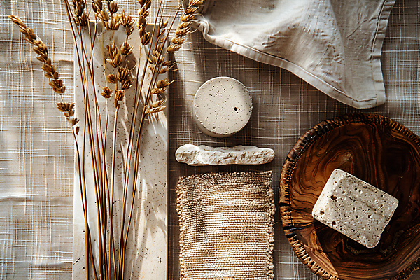 JPG 편집이미지 자연 사람없음 인테리어 돌_바위 천 삼베 디지털합성 오브젝트 친환경 질감 드라이플라워 나무그릇 편집실사 AI포토 AI콘텐츠 그릇 디자인 꽃 목재 환경 직물 CG 생태계 파일형식 천_직물