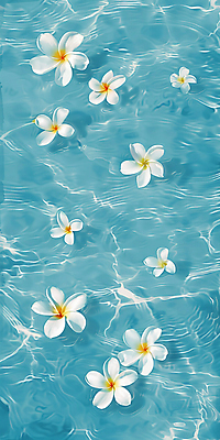 JPG 물결 일러스트 사람없음 파란색 수면 떠있는 플루메리아 국내일러스트 AI일러스트 AI콘텐츠 꽃 컬러 모션 물 파일형식