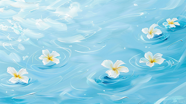 JPG 물결 일러스트 붓터치 사람없음 파란색 수면 떠있는 플루메리아 유화 국내일러스트 AI일러스트 AI콘텐츠 꽃 컬러 모션 미술 물 파일형식