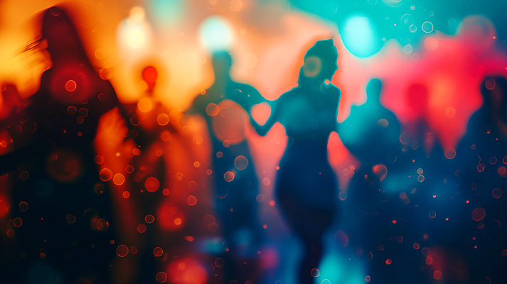 JPG 편집이미지 여자 남자 실루엣 조명 여러명 성인 빨간색 빛 파티 어둠 춤 군중 즐거움 클럽 보케 네온 청록색 성인만 편집실사 AI컴퓨터그래픽 AI콘텐츠 감정 컬러 다수 문화예술 촬영기법 사람 이벤트 CG 파일형식