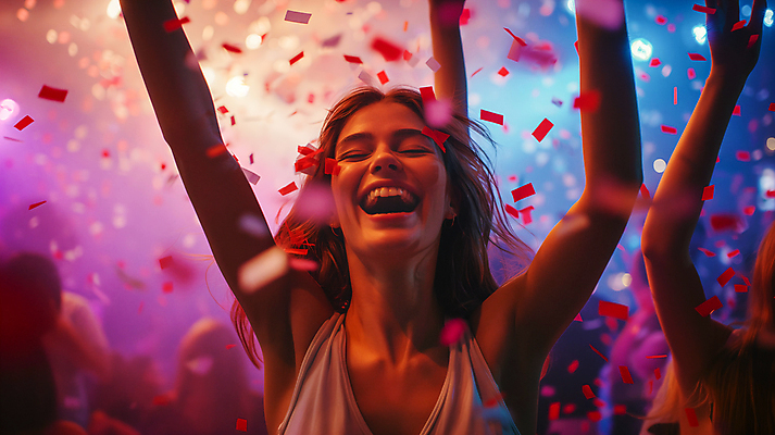 JPG 편집이미지 여자 남자 실루엣 조명 웃음 여러명 상반신 성인 파티 손들기 어둠 만세 춤 군중 즐거움 클럽 네온 꽃가루 팔 성인만 편집실사 AI인물포토 AI콘텐츠 감정 다수 모션 문화예술 촬영기법 표정 사람 이벤트 신체부위 가루 CG 파일형식 AI포토