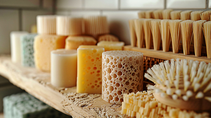 JPG 편집이미지 선반 사람없음 재활용 솔 청소도구 에코 친환경 스펀지 친환경제품 편집실사 AI포토 AI콘텐츠 가구 환경 도구 청소 CG 파일형식