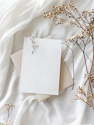 JPG 편집이미지 종이 사람없음 천 편지지 청첩장 합성 겹침 꽃가지 카피스페이스 편집소스 편집실사 AI포토 AI콘텐츠 카드프레임 꽃 카드_감사 프레임 공백 나뭇가지 직물 편지 CG 파일형식