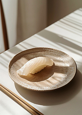 JPG 편집이미지 접시 젓가락 그림자 사람없음 디지털합성 심플 광어초밥 광어회 미니멀 편집실사 AI포토 AI콘텐츠 식기 수저 초밥 생선회 CG 파일형식