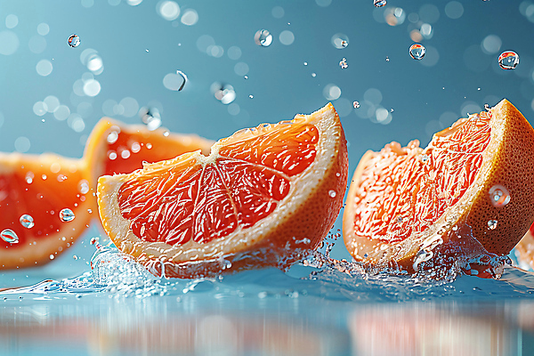 JPG 편집이미지 단면 사람없음 물 반사 물방울 신선 자몽 디지털합성 스플래쉬 편집실사 AI컴퓨터그래픽 AI콘텐츠 자연요소 과일 CG 파일형식