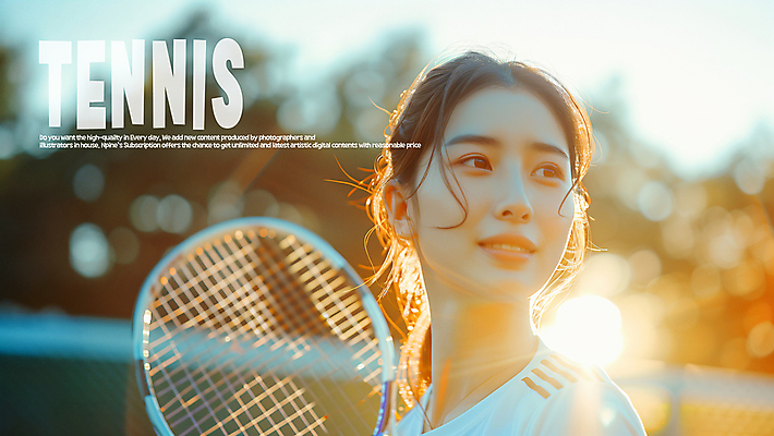 PSD 편집이미지 응시 여자 한명 상반신 성인 햇빛 노을 테니스라켓 테니스장 테니스복 의료성형뷰티 성인여자한명만 이미지편집 자연요소 1 시선 스포츠시설 사람 운동복 태양 테니스 라켓 여자한명만 성인여자만 파일형식