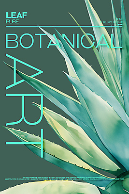 PSD 편집이미지 포스터 잎 수채화 사람없음 초록색 알로에 보테니컬아트 이미지편집 식물 컬러 파일형식