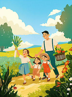 전신 PSD 라이프스타일 여자 남자 꽃 행복 길 어린이 채소 일러스트 가족 웃음 들기 소녀 소년 여러명 성인 여름 바구니 걷기 손잡기 화목 수확 시골 풀 감성 전원생활 주말농장 국내일러스트 식물 계절 감정 다수 컨셉 농업 관계 모션 표정 사람 생활 농장 파일형식