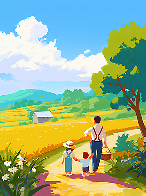 전신 PSD 라이프스타일 여자 남자 꽃 길 어린이 채소 일러스트 가족 주택 그림자 들기 소녀 소년 성인 세명 여름 손잡기 화목 수확 시골 풀 감성 전원생활 주말농장 국내일러스트 식물 계절 컨셉 농업 관계 모션 사람 건물 생활 농장 파일형식