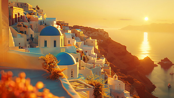 JPG 편집이미지 유럽 여행 휴가 휴식 풍경 사람없음 일몰 디지털합성 유럽여행 산토리니 편집실사 AI포토 AI콘텐츠 나라 해외여행 컨셉 노을 그리스 CG 파일형식