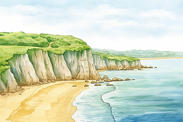 JPG 주간 일러스트 자연 하늘 수채화 풍경 해변 사람없음 야외 맑음 국내일러스트 AI일러스트 AI콘텐츠 자연요소 바다 날씨 생태계 파일형식