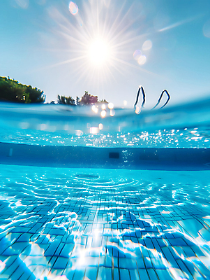 JPG 주간 편집이미지 물결 하늘 수영장 풍경 사람없음 야외 여름 파란색 빛 반짝임 태양 맑음 편집실사 AI포토 AI콘텐츠 자연요소 계절 컬러 모션 날씨 CG 파일형식