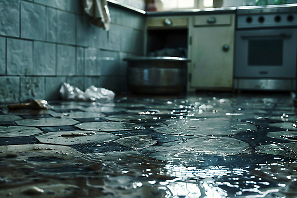 JPG 편집이미지 주택 사람없음 여름 주방 피해 오븐 홍수 타일 디지털합성 장마 편집실사 침수피해 AI포토 AI콘텐츠 계절 건물 가전제품 비_날씨 자연재해 CG 파일형식