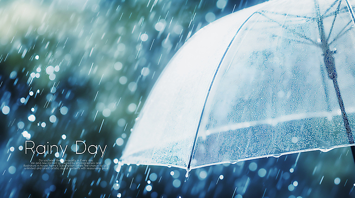 PSD 편집이미지 우산 사람없음 여름 파란색 분위기 빗방울 보케 장마 이미지편집 계절 컬러 컨셉 비_날씨 파일형식