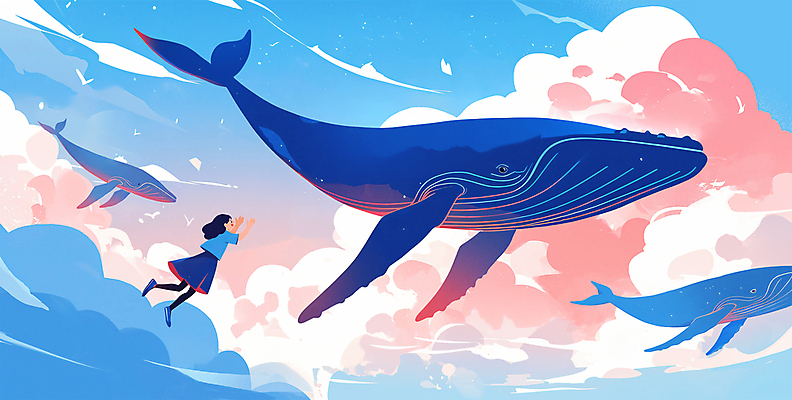 전신 PSD 구름 여자 어린이 분홍색 일러스트 상상 세마리 한명 소녀 파란색 비행 떠있는 고래 감성 환상 소녀한명만 국내일러스트 자연요소 1 컬러 컨셉 포유류 모션 3 사람 수중동물 여자한명만 소녀만 파일형식